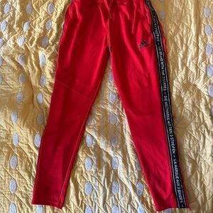 Adidas Red Track Pants with Black Side Stripe